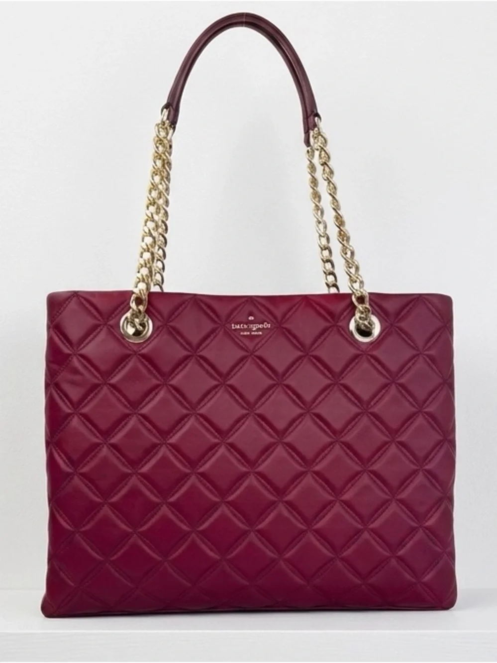 Kate Spade Natalia Burgundy Blackberry Preserves Quilted Leather Tote NWT